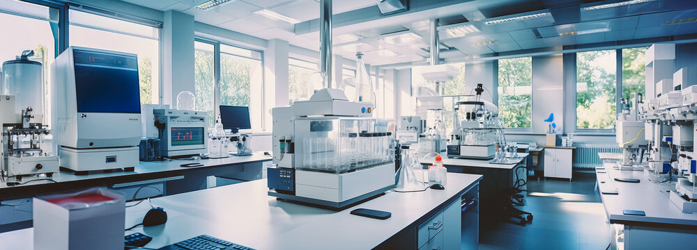 Modern laboratory with scientific equipment and tools.