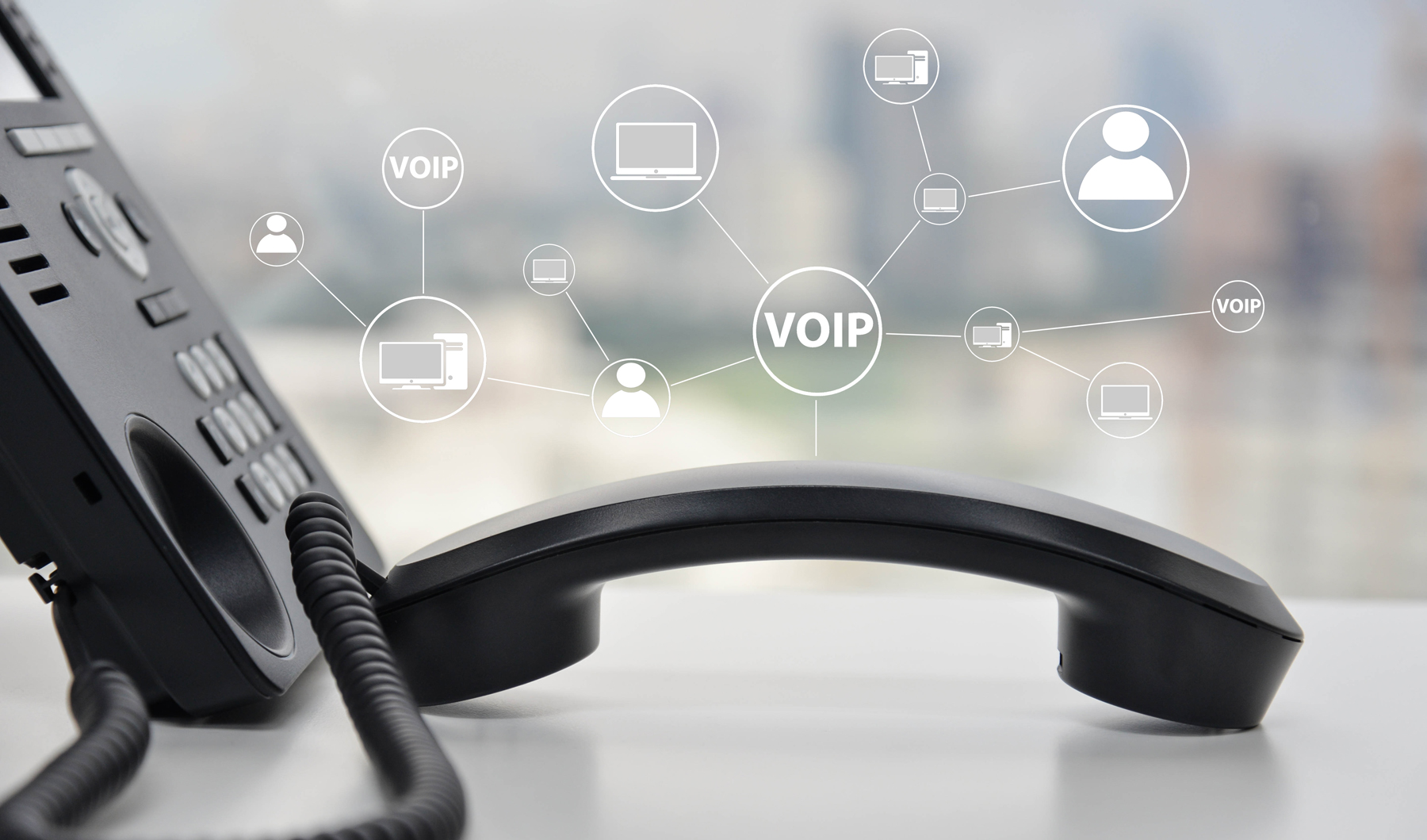 VoIP technology concept with office phone